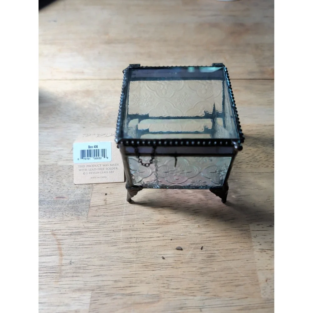 J. Devlin Clear Beveled Textured Glass Lidded Trinket Box For Mom's Pink Hue